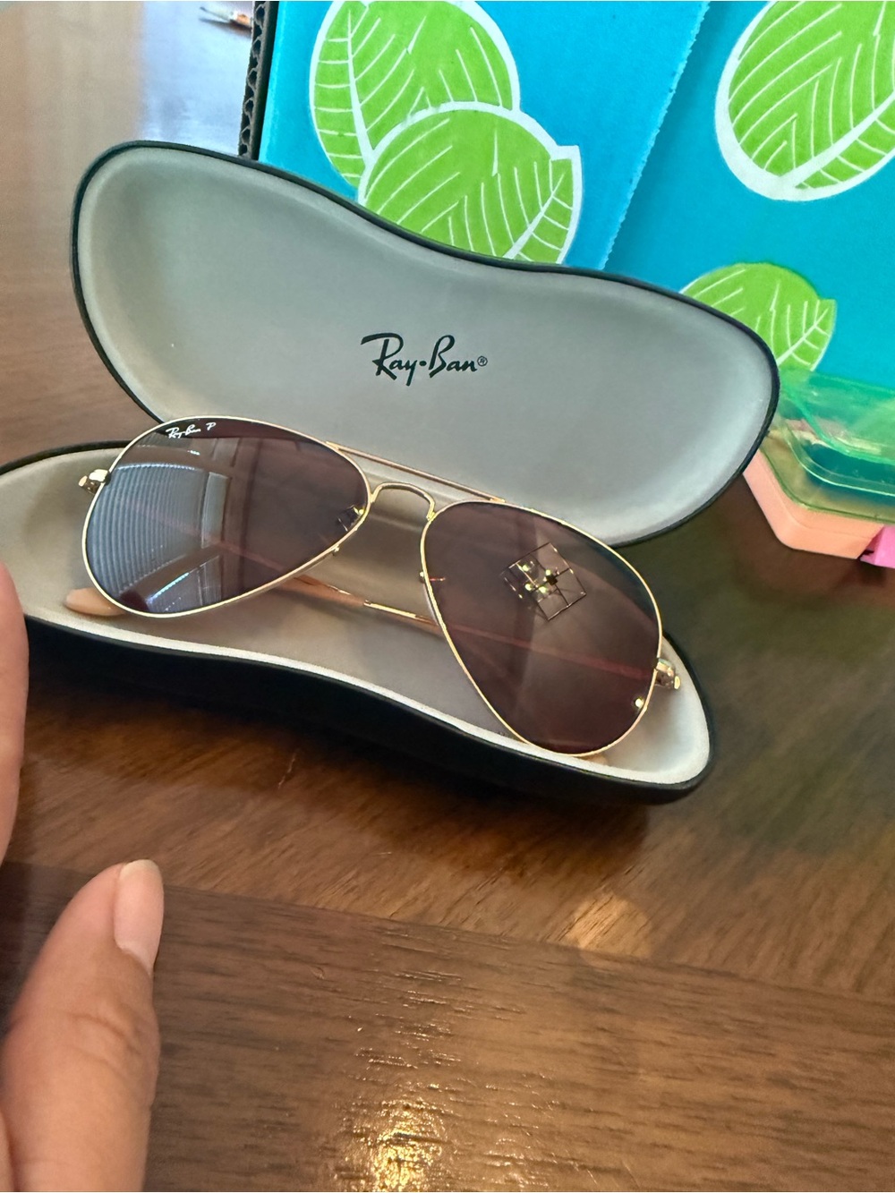 Ray-Ban Gold Frame Sunglasses with Brown Lenses in Black Case